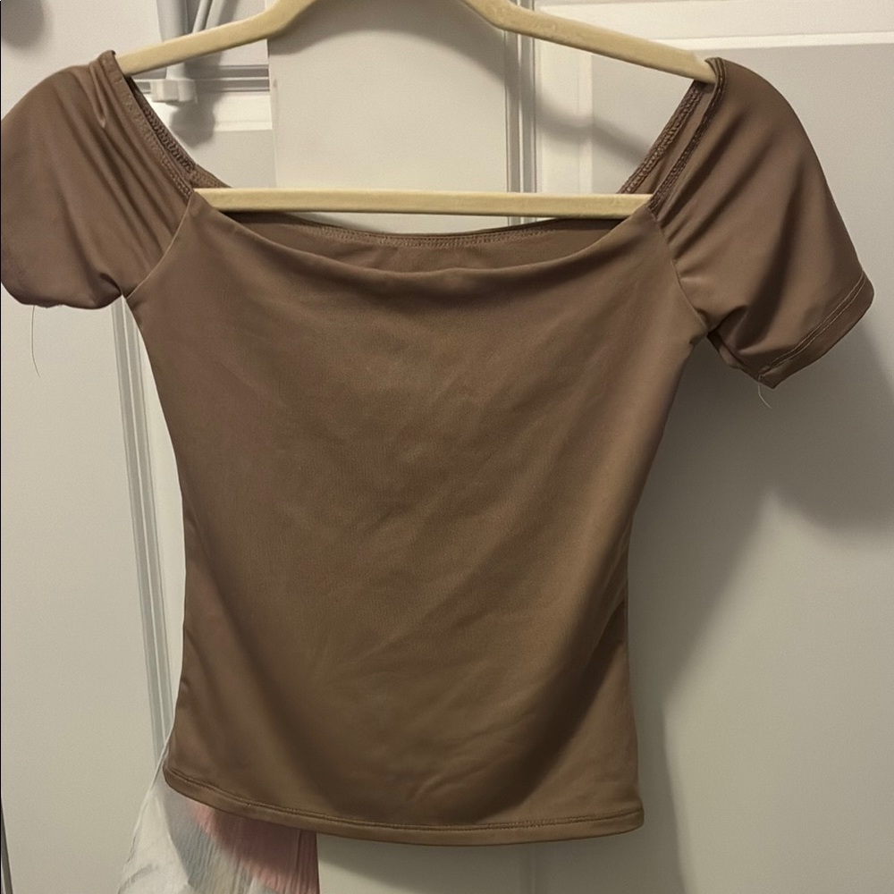 Charlotte Russe Brown Fitted Ruched Blouse